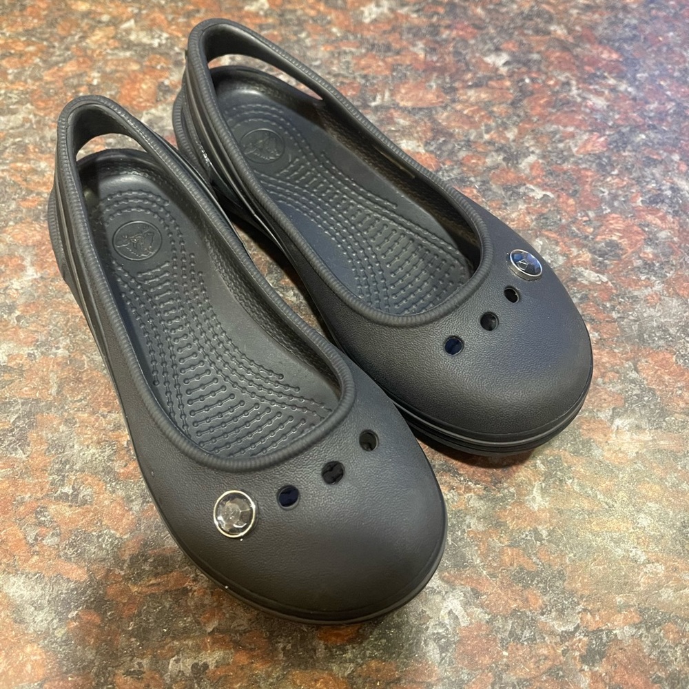 Girls size 11 Crocs black flats with gems